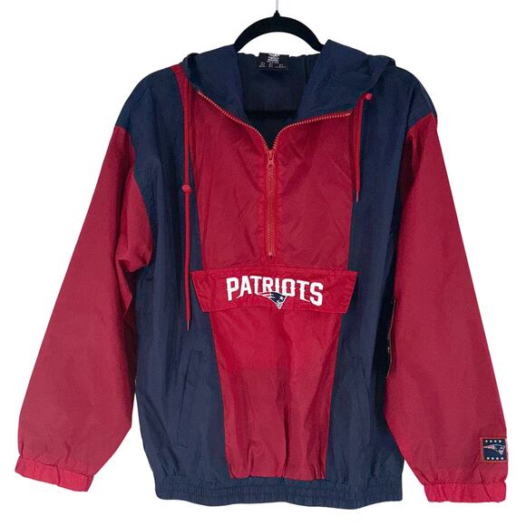 New England Patriots Men’s Hooded Windbreaker Jacket Small Blue Red NFL Apparel - Picture 1 of 12